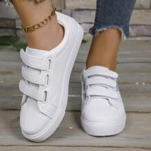New Casual Hook And Loop Flat Shoes, Solid Color Four Seasons, Teenagers Boys & Girls, Versatile, Breathable, Comfortable, Soft Sole, Outdoor, Fashionable, Small White Shoes