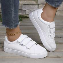 New Casual Hook And Loop Flat Shoes, Solid Color Four Seasons, Teenagers Boys & Girls, Versatile, Breathable, Comfortable, Soft Sole, Outdoor, Fashionable, Small White Shoes