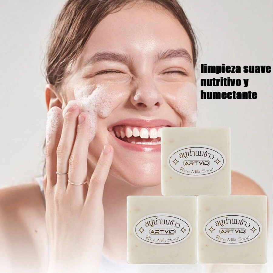 12 Rice Soaps Thai Moisturizing Clarifying Soap For Body Face And Hands, Deep Cleansing - Beige - View 1