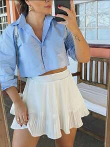 Shorts Short Skirt Pleated Round Loose High Waist Women's Fashion Clothing Spring Summer - trắng - Xem 2