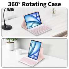 Toetsenbordhoes compatibel met Galaxy Tab en iPad, Redmi Pad SE, 360 graden draaibare hoes met afneembaar draadloos Bluetooth-toetsenbord (150 mAh) en penhouder, portret-/landschapsmodus (roze)