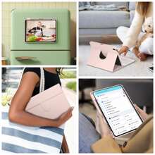 Toetsenbordhoes compatibel met Galaxy Tab en iPad, Redmi Pad SE, 360 graden draaibare hoes met afneembaar draadloos Bluetooth-toetsenbord (150 mAh) en penhouder, portret-/landschapsmodus (roze)