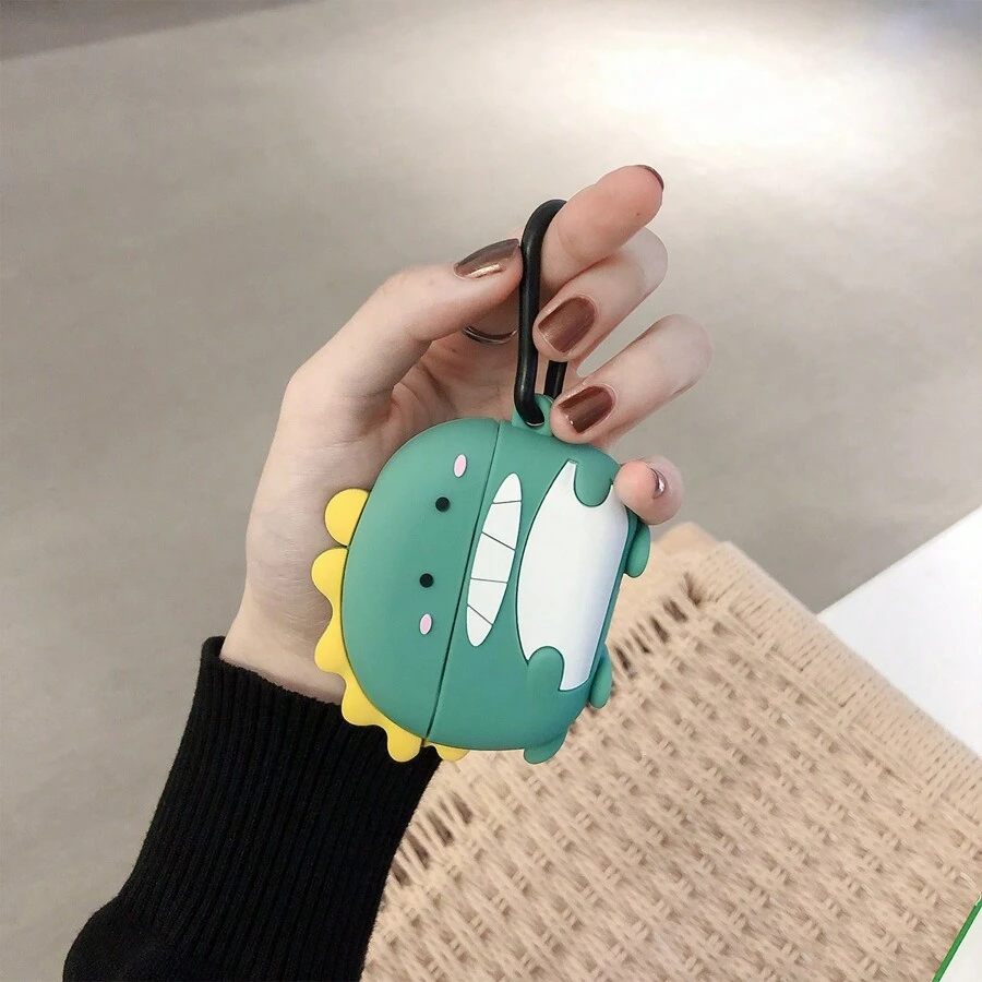 Funda de silicona verde en forma de dragón lindo y de dibujos animados de manzana para auriculares Bluetooth