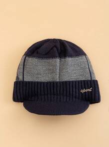 JZML 1pc Men Letter Decor Knit Hat Halloween - Navy Blue - View 4