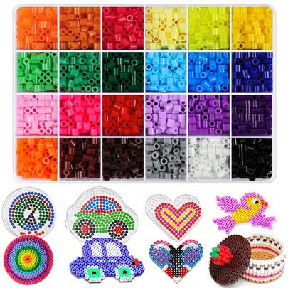 2400pcs/4800pcs/8400pcs Fuse Bead Set, 5MM Beginner Fuse Bead Kit, Suitable Christmas/Birthday Gift For Girls (6 Different Styles, Includes Pegboard, Ironing Paper And Other Accessories)