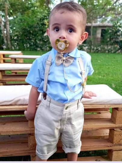 Kit chupeta + prendedor personalizado com letra para meninas e meninos recém-nascido e de 0-24 meses