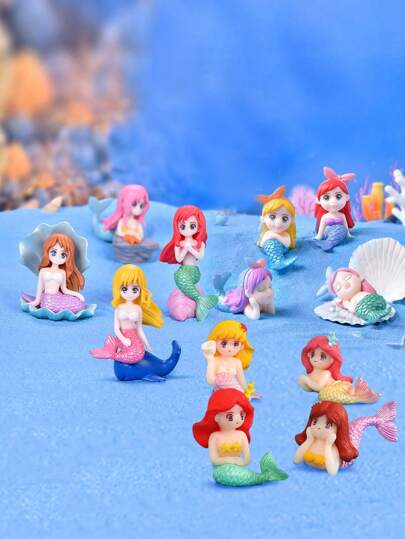 8/4 piezas Accesorios decorativos de familia de sirena linda para acuario, figuras de sirena de plástico PVC para paisajismo de pecera