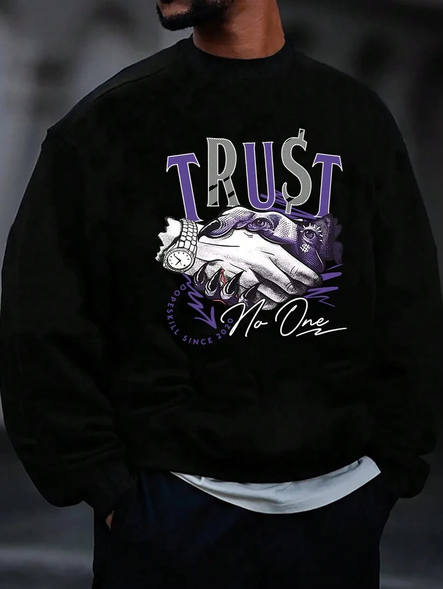 NEON DUSK Men's Black Crew Neck Long Sleeve Sweatshirt, Autumn/Winter - Black - View 1