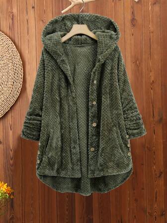 Plus Size Women's Fashion Solid Color Hooded Warm Coat, Winter