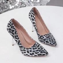2024 Neue schwarze Leoparden-Muster Pumps mit Hohlschnitt und spitzer Zehenkappe für Damen, bequeme High Heels, modisch und für den täglichen Gebrauch geeignet, Große Größen