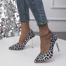 2024 Neue schwarze Leoparden-Muster Pumps mit Hohlschnitt und spitzer Zehenkappe für Damen, bequeme High Heels, modisch und für den täglichen Gebrauch geeignet, Große Größen