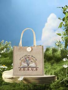 1 chiếc túi tote vải lanh "Let Me Tell You My Faith", túi xách tay họa tiết chữ và hoa, túi đeo vai vải lanh dành cho nữ, thể hiện niềm tin của bạn, túi du lịch nhẹ, túi đeo chéo đa năng, quà tặng Lễ Tạ ơn, túi quà tặng chữ cái, có thể tái sử dụng, phù hợp cho trường học, đại học, công sở, kinh doanh, đi làm, hoạt động ngoài trời, du lịch, dã ngoại, lễ hội (Kiểu nút ngẫu nhiên) - Màu Khaki - Xem 8