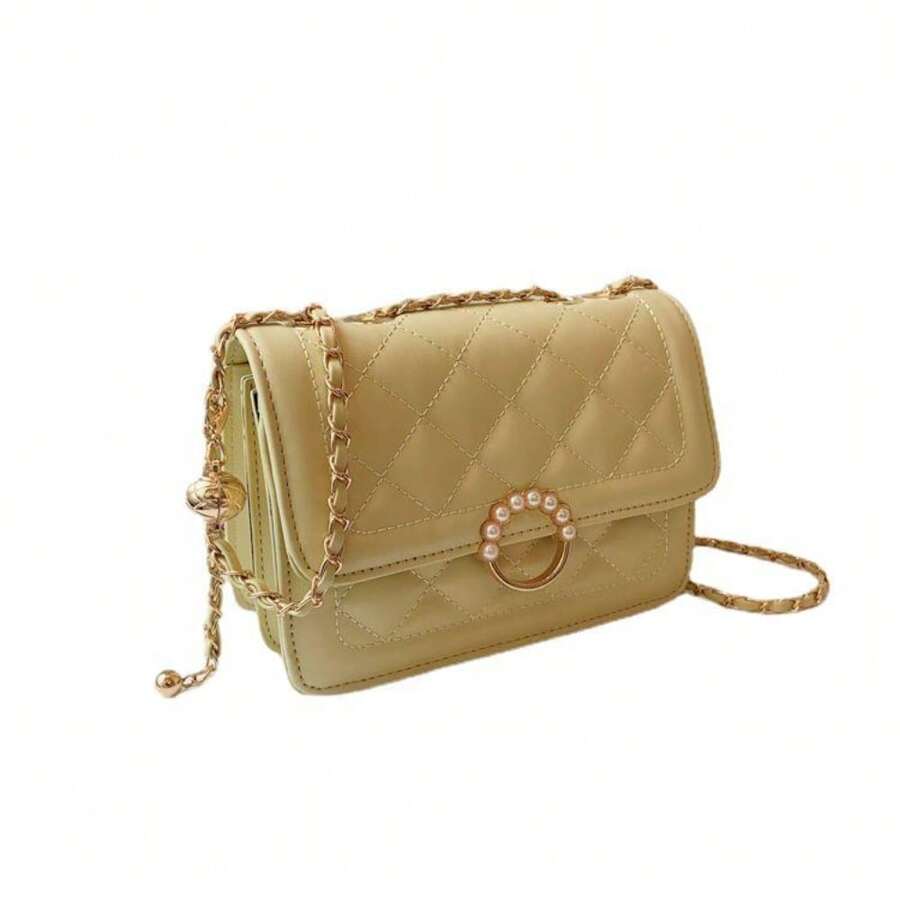 Rhombus Chain Bag, Women's Messenger Bag, Versatile Niche High-End Shoulder Small Square Bag - 黃色 - 查看 1