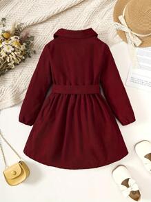 Girls' Solid Color Single-Breasted Half-Cardigan Collar Shirt Dress, Fashion Formal Dress Suitable For Spring, Summer, Autumn And Winter - Burgundy - View 2