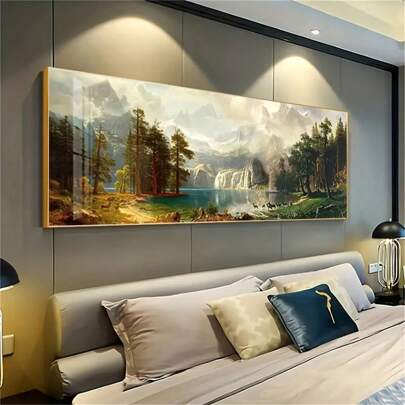 Stunning Large Canvas Art Poster - Snowy Mountains, Lakes & Forest Animals | Modern Winter Landscape Wall Decor For Living Room, Bedroom, Office | Frameless, Perfect For Home & Hotel,Wall Art Gifts Birthday Graduation