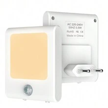 Veilleuse LED avec détecteur de mouvement en ABS, veilleuse dimmable petite pour chambre à coucher, couloir, salle de bain, sommeil, alimentation, soins des yeux, lampe de chevet, prise UE