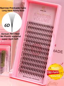 180 件 D 卷曲 5D 6D 8D 120 簇 14D 窄尖头底座 Promade 扇形睫毛延长，单根睫毛簇，韩国 PBT 纤维超柔软超黑俄罗斯卷长茎 Promade 扇形假睫毛，0.07 毫米 D 混合中茎手工扇形适用于沙龙 - D - 查看 15