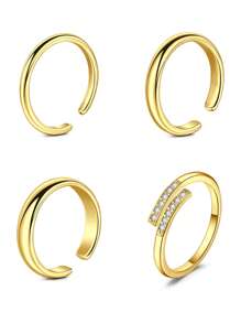 CIZME 4 件不锈钢趾环套装镂空爱心花叶点钻月亮多款式尺寸可调节夏季海滩必备时尚单品穿着舒适 - open toe rings - 查看 16