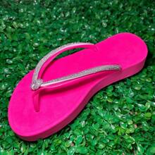 Women's Shiny Flip Flops With Rhinestone Strap, Comfortable Flat Shoes New Release - 粉色 - 查看 3