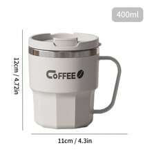 WORTHBUY 1 个 400/480ML 304 不锈钢咖啡杯,双层隔热咖啡杯,奶茶水杯带手柄和盖子,密封防漏饮水杯,适合学生和成人在家中、学校、宿舍、办公室、户外露营、野餐、旅行、上学时使用 - 彩色 - 查看 16