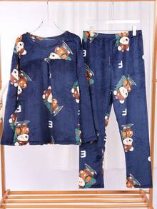 Conjunto de pijama de mujer,ropa de descanso para estar en casa(pijama y pijama incluidos) - Azul Marino - Ver 3