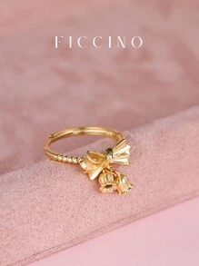 FICCINO FICCINO Pingente de Lírio do Vale com Laço Romântico Banhado a Ouro Anel Flor de Lírio Círculo Ajustável Aberto, Acessório de Joia Doce e Bonito com Caixa de Dia dos Namorados