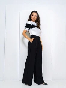 Women's Wide Leg Pants With Pocket, Marrant Fabric - màu đen - Xem 5