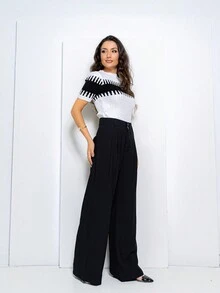 Women's Wide Leg Pants With Pocket, Marrant Fabric - màu đen - Xem 4