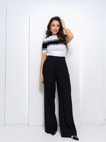 Women's Wide Leg Pants With Pocket, Marrant Fabric - màu đen - Xem 3