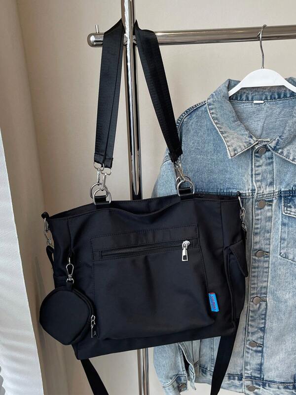 حقيبة كبيرة السعة مع محفظة نقود، قطعة واحدة بطراز كوري جديد لطلاب المدارس والجامعات، حقيبة كاجوال للكتف والتصميم المائل، حقيبة قماشية، حقيبة مدرسية أدبية للمراهقين، حقيبة كتب مدرسية، حقيبة مدرسية للعودة للمدرسة، مقاومة للماء، خفيفة الوزن، قابلة للطي، كلاسيكية كاجوال، مناسبة للفتيات المراهقات والطالبات الجامعيات والمعلمات، حقائب مدرسية