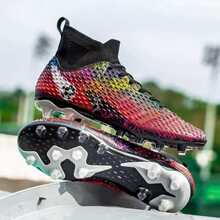 Un Par De Nuevos Zapatos De Fútbol Con Tacos Ag Para Hombres, Para Y Entrenamiento, Antideslizante, Tobillo Alto, Transpirable, Zapatos De Fútbol Para Pareja Para Actividades Al Aire Libre, Ligeros, Superficie Clásica Negra