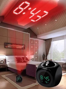 New Multifunctional Projection Clock, LED Light Projection Alarm Clock, Voice Alarm Clock, Projection Clock, Can Automatically Tell Time, Automatically Detect Real-Time Temperature, 3*AAA Batteries And USB Dual-Mode Power Supply (Batteries Not Included)