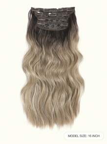 4PCS Clip In Hair Extensions 16inch Wavy Hair Extensions Clip Ins Ombre Dark Blonde Hair Extensions Full Head Synthetic Hair Pieces For Women Natural Luster - Ombre - View 2