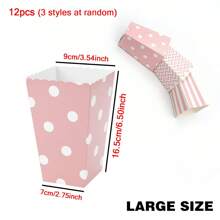 12 pezzi Scatole rosa per popcorn, a pois, a righe, a onde, adatte per popcorn, spuntino, caramelle, biscotti, riunioni familiari, partite di calcio, festival