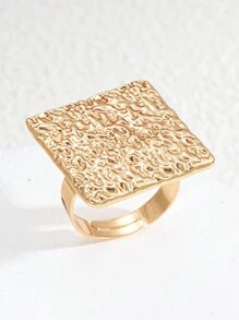 Nocturel 1/4pcs Vintage Fashion Exaggerated Metallic Geometric Wavy Crinkle Faux Pearl Rings, Unique Sweet Punk - Yellow Gold - View 9