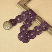 1 chiếc thắt lưng khóa tròn PU kim loại màu tím dành cho nữ, phụ kiện màu đồng cổ điển, thời trang thường ngày thích hợp cho các buổi hẹn hò, tụ tập, tiệc tùng, trang phục hàng ngày mùa hè, mùa thu, mùa đông, Halloween - Màu tím - Xem 4