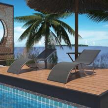 Set Of 2 Lounge Chairs, Aluminum Outdoor Lounge Chairs, S-Shaped Design Conforms To The Body's Curves For Enhanced Comfort, Chaise Lounge For Poolside, Garden, Beach, Camping, And Backyard - Grey - View 1