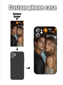 1pc Customizable Black TPU Drop-Proof Phone Case + 1pc Black Heart & Pearl Decor Bracelet, Compatible With IPhone, Samsung, OPPO Phones