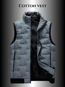 1pc Men's Stand Collar Sleeveless Thermal Lined Jacket, Casual Versatile Vest Outdoor Sports Fishing Wear, Autumn Winter