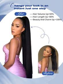 26"/34" Ponytail Wig, Multi-Functional Elastic Band Black & Brown Ponytail Wig, Heat Resistant, Women Long Straight DIY Wrap Around Ponytail, Soft & Natural Synthetic Ponytail, Suitable For Christmas, New Year, Carnival, Music Festival And Other Occasions - Dark Brown - View 7