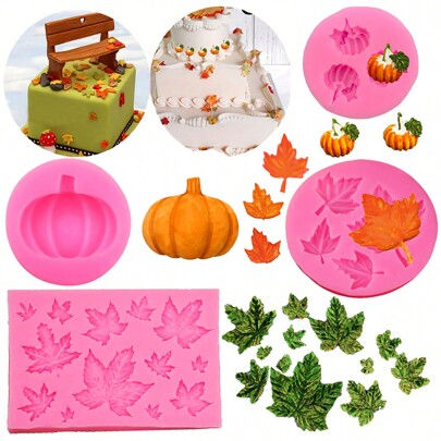 قالب خبز سيليكوني 1قطعة بتشكيل اليقطين والورقة القُطرية لكعكة هالوين، البسكويت، الفوندان