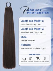 26"/34" Ponytail Wig, Multi-Functional Elastic Band Black & Brown Ponytail Wig, Heat Resistant, Women Long Straight DIY Wrap Around Ponytail, Soft & Natural Synthetic Ponytail, Suitable For Christmas, New Year, Carnival, Music Festival And Other Occasions - Dark Brown - View 4