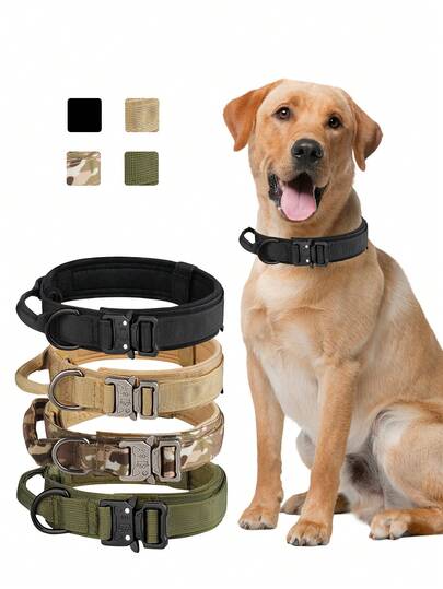 1个带扣狗项圈，适合中大型犬，带魔术贴可挂名牌，耐用战术宠物项圈