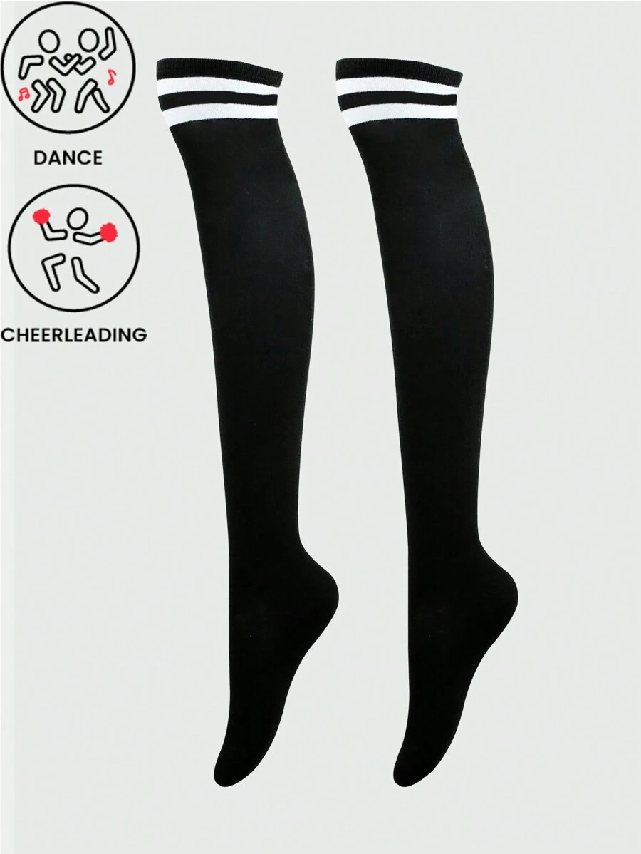 Chaussettes de compression de sport rayées pour sport d'extérieur - Noir - Voir 1