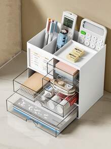 1 Pièce Bureau Minimaliste Tiroir Organisateur De Papeterie Porte-stylo Avec Grande Capacité, Peut Être Assemblé Comme Étagère Pour Bureau Ou Étudiant