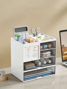 1 Pièce Bureau Minimaliste Tiroir Organisateur De Papeterie Porte-stylo Avec Grande Capacité, Peut Être Assemblé Comme Étagère Pour Bureau Ou Étudiant