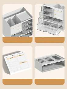 1 Pièce Bureau Minimaliste Tiroir Organisateur De Papeterie Porte-stylo Avec Grande Capacité, Peut Être Assemblé Comme Étagère Pour Bureau Ou Étudiant