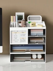 1 Pièce Bureau Minimaliste Tiroir Organisateur De Papeterie Porte-stylo Avec Grande Capacité, Peut Être Assemblé Comme Étagère Pour Bureau Ou Étudiant