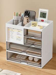 1 Pièce Bureau Minimaliste Tiroir Organisateur De Papeterie Porte-stylo Avec Grande Capacité, Peut Être Assemblé Comme Étagère Pour Bureau Ou Étudiant