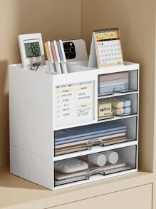 1 Pièce Bureau Minimaliste Tiroir Organisateur De Papeterie Porte-stylo Avec Grande Capacité, Peut Être Assemblé Comme Étagère Pour Bureau Ou Étudiant